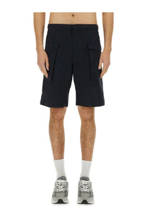 Black aspesi men’s short lou blue cargo shorts with two large side pockets and button closure