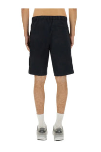 Aspesi men’s short lou blue black cotton shorts with drawstring waistband and side pockets