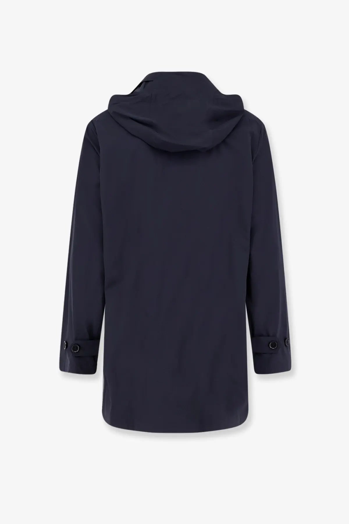 Aspesi men’s stadio hooded waterproof jacket in dark navy with sleek modern design and subtle button cuffs