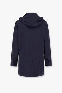 Aspesi men’s stadio hooded waterproof jacket in dark navy with sleek design and subtle button cuff details