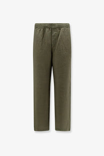 Olive green cotton trousers with elastic waistband by ASPESI men’s Ventura linen trousers green collection