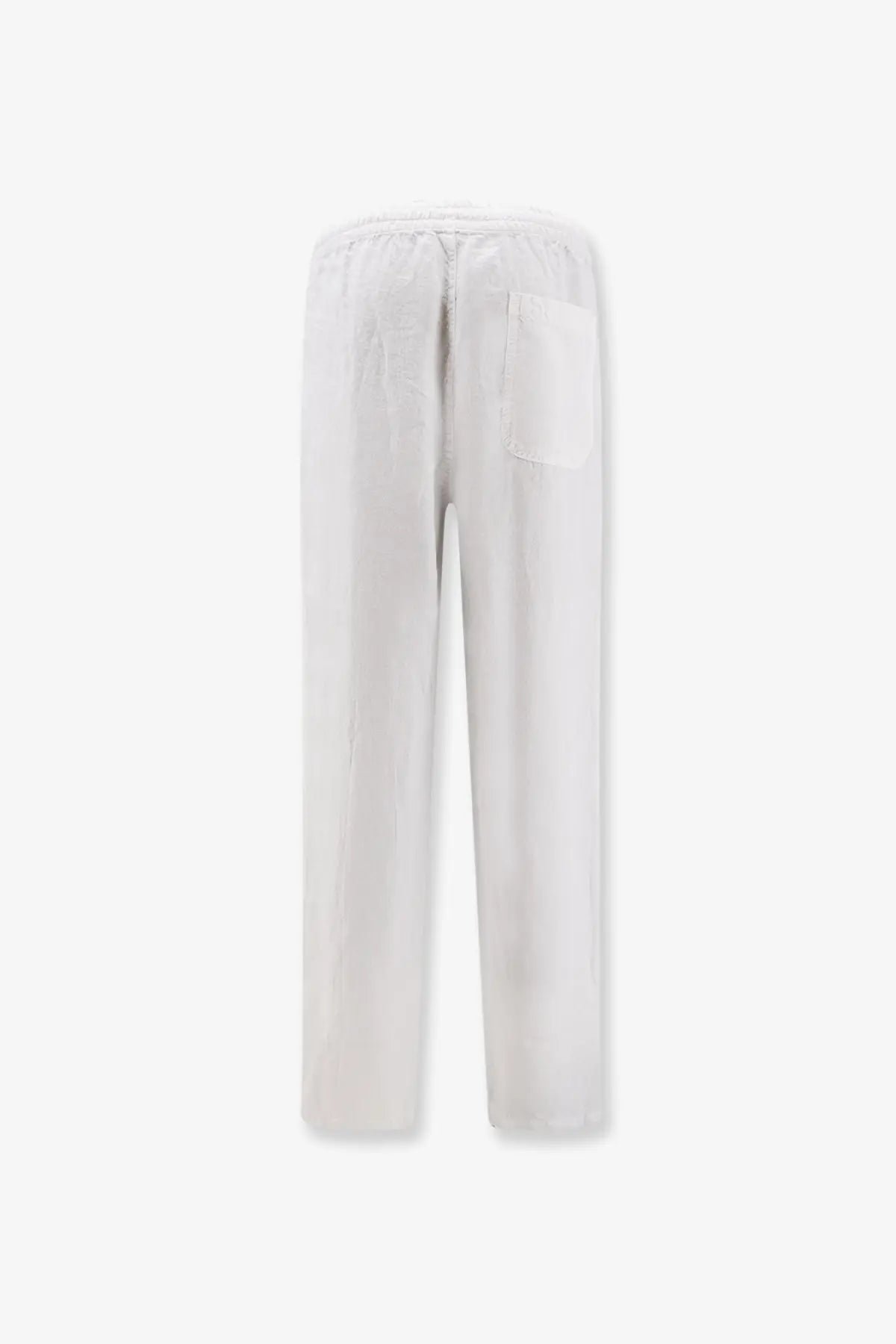 White linen trousers with a relaxed fit and a single back pocket shown from the back by aspesi men’s ventura