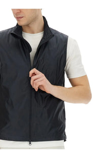 Black nylon vest with full-length zipper and stand-up collar in aspesi men’s vest vernes blue collection