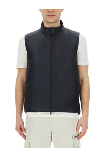 Aspesi men vest vernes blue black zip-up vest with sleek lightweight fabric and subtle branding on lower right side