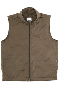 Olive green quilted sleeveless vest with stand-up collar and black zipper by Aspesi for men