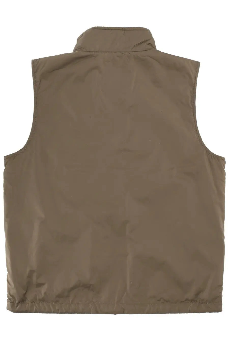 Aspesi men’s tan sleeveless vest vernes with stand-up collar and elasticated hem in lightweight fabric