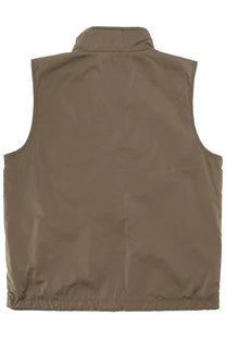 Aspesi men’s tan sleeveless vest vernes with stand-up collar and elasticated hem in lightweight fabric