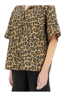 Aspesi women’s short-sleeved button-up shirt in tan and black leopard print pattern perfect for casual wear