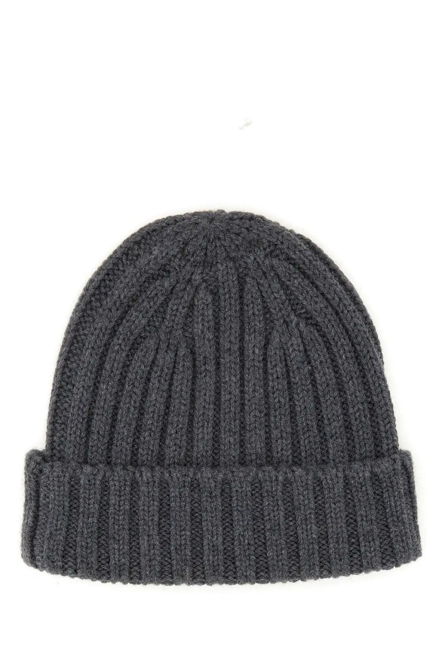 Aspesi women’s dark gray ribbed knit beanie hat with folded cuff made of warm soft fabric for cold weather