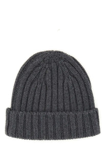 Aspesi women’s dark gray ribbed knit beanie hat with folded cuff made of warm soft fabric for cold weather