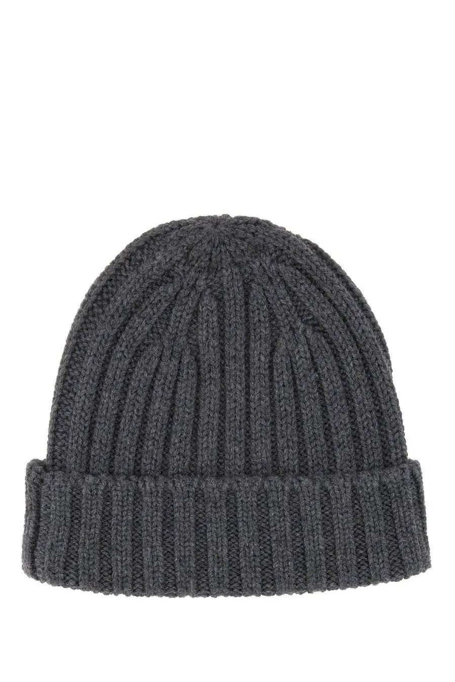 Aspesi women’s dark gray ribbed knit beanie hat with folded cuff made of warm soft material