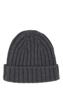 Aspesi women’s dark gray ribbed knit beanie hat with folded cuff made of warm soft material