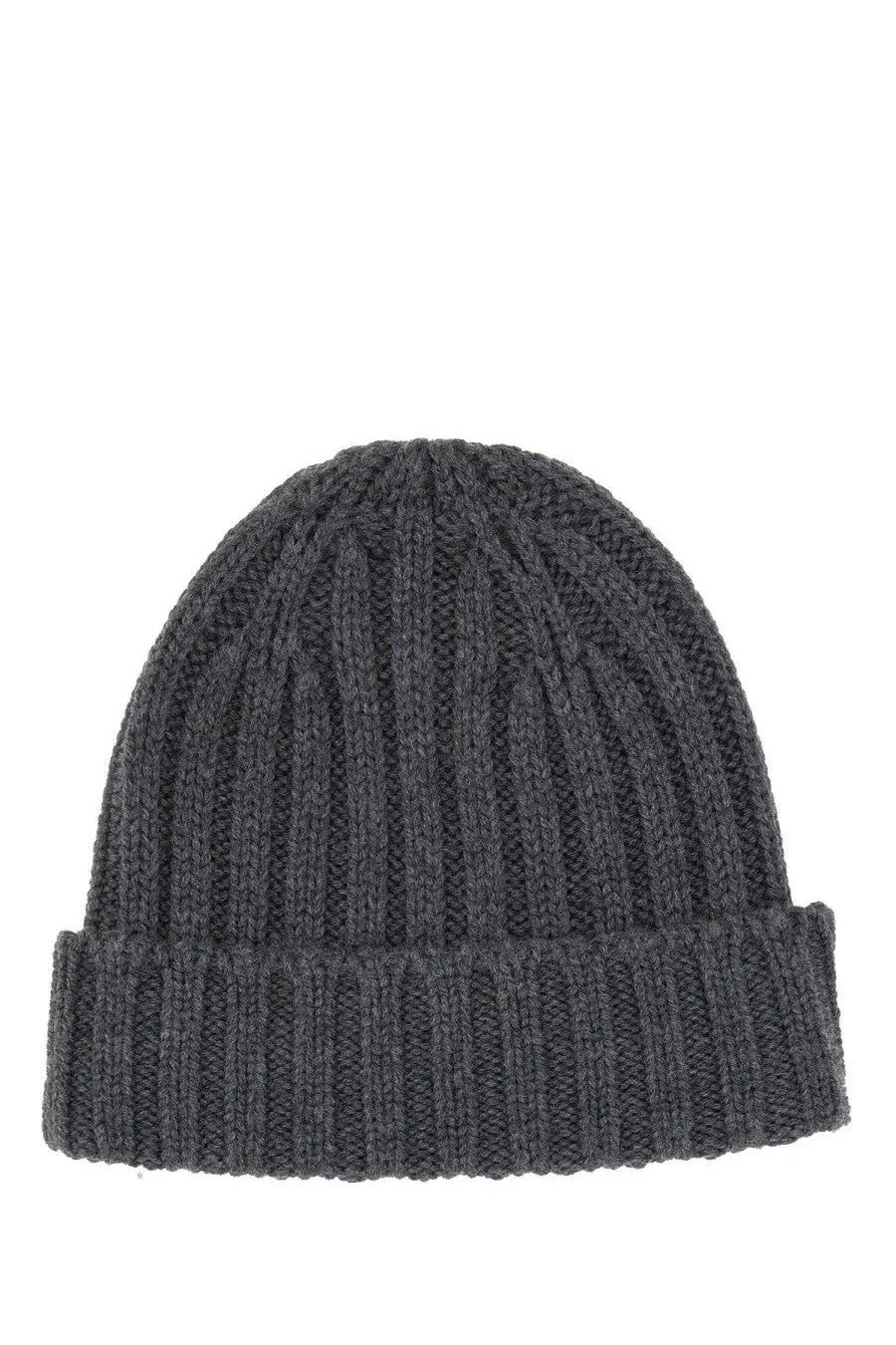 Aspesi women’s dark gray ribbed knit beanie hat with folded cuff made from soft warm material