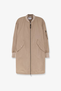 Aspesi women’s bombo nylon beige bomber jacket with ribbed collar cuffs front zipper and flap pockets