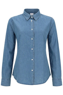 Aspesi women’s camicia mod5422 blue classic blue denim button-up shirt with crisp collar and white buttons