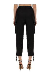 Aspesi women’s black cargo pants with tapered legs and drawstring cuffs in durable fabric for casual wear