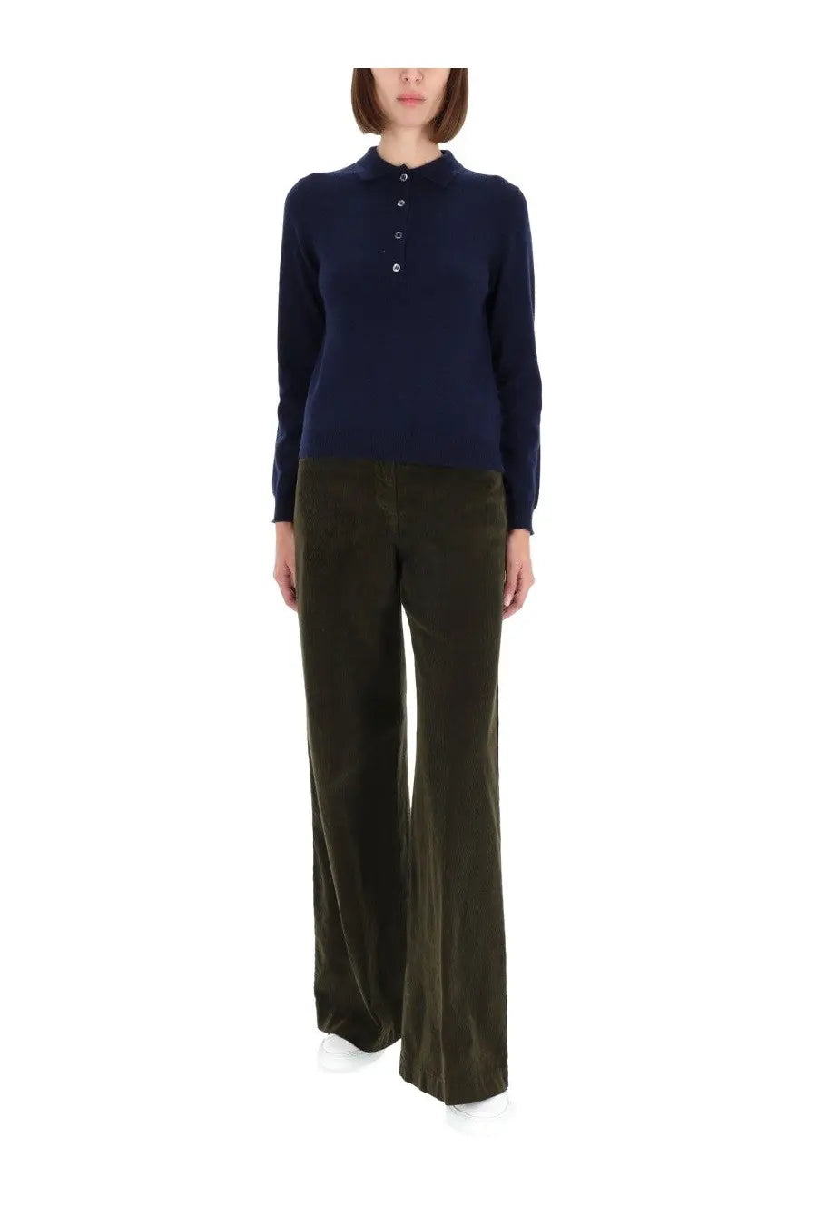 Navy blue long-sleeved button-up knit cashmere top for women by Aspesi perfect for casual wear