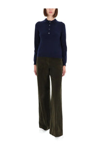 Navy blue long-sleeved button-up knit cashmere top for women by Aspesi perfect for casual wear