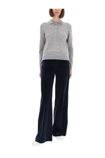 Aspesi women’s cashmere polo shirt grey soft knit with subtle textured pattern and white buttons
