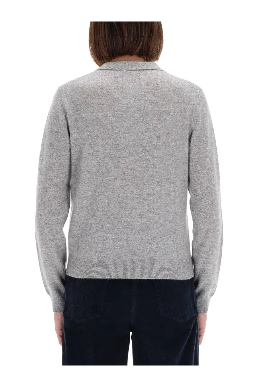 Aspesi women’s cashmere polo shirt grey soft heather knit sweater with classic collar and ribbed cuffs