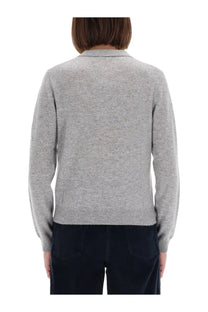 Aspesi women’s cashmere polo shirt grey soft heather knit sweater with classic collar and ribbed cuffs