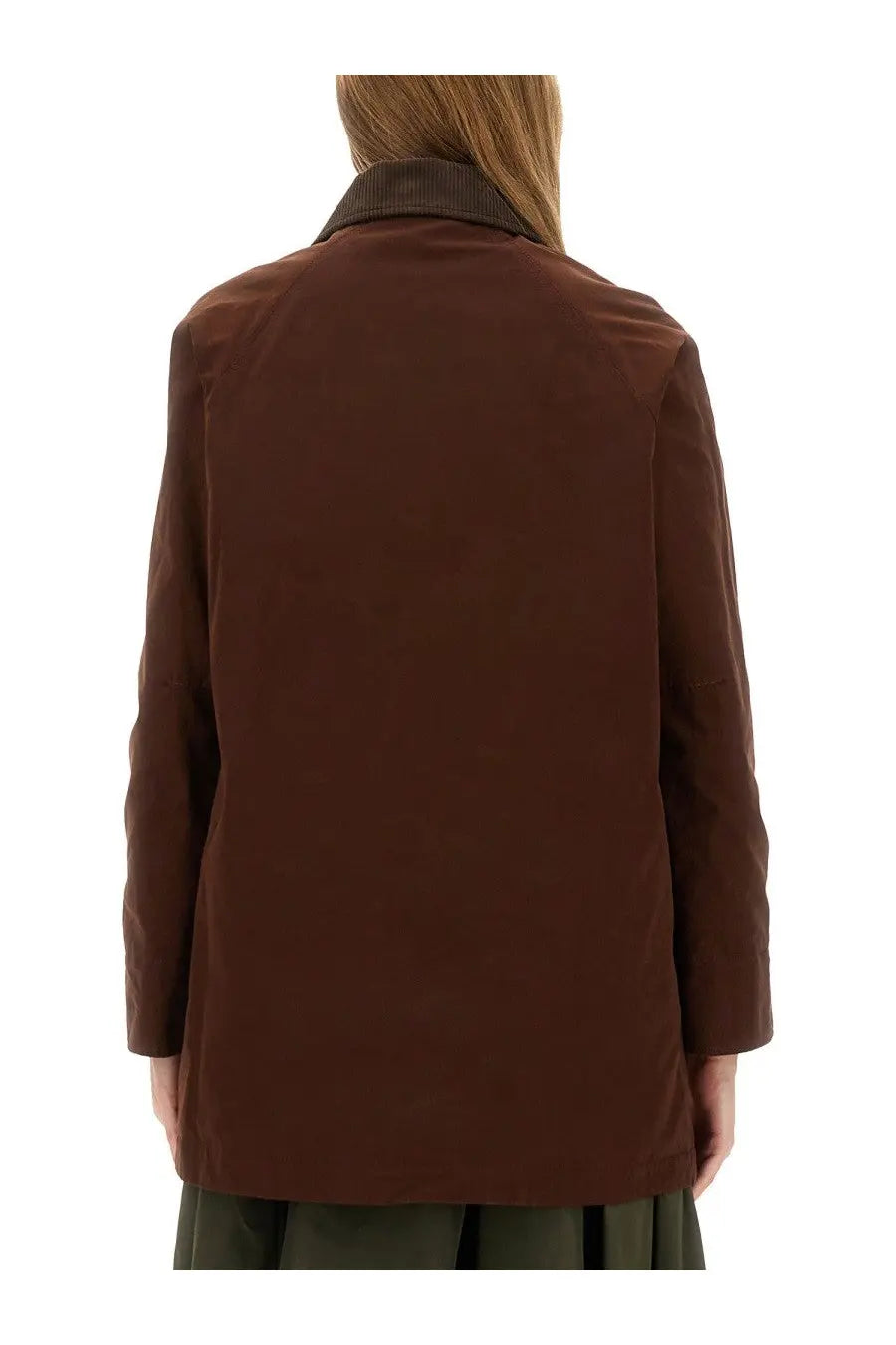 Aspesi women’s brown cotton blend canvas jacket with brown waxed cotton and dark brown corduroy collar