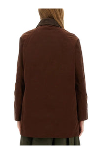 Aspesi women’s brown cotton blend canvas jacket with brown waxed cotton and dark brown corduroy collar