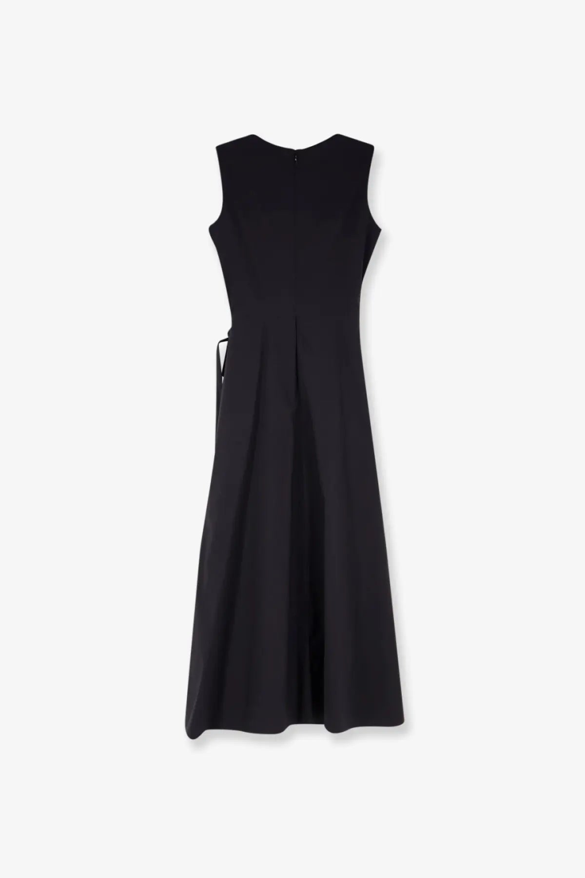 Aspesi women’s black sleeveless cotton blend midi dress with fitted bodice flared skirt and side tie detail