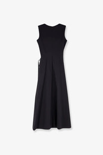 Aspesi women’s black sleeveless cotton blend midi dress with fitted bodice flared skirt and side tie detail