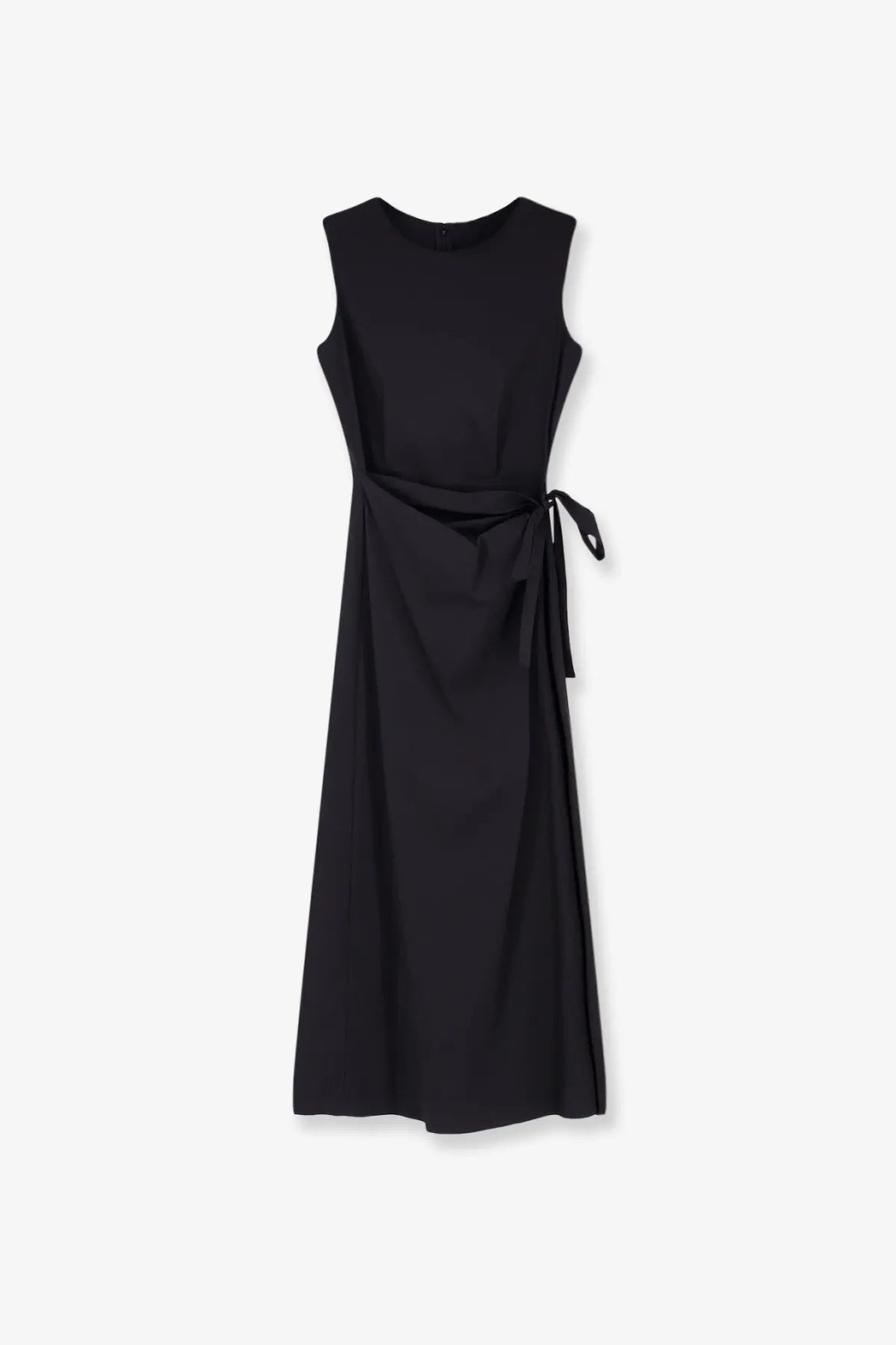 Aspesi women’s black sleeveless cotton blend wrap dress with tied waistband for elegant everyday wear