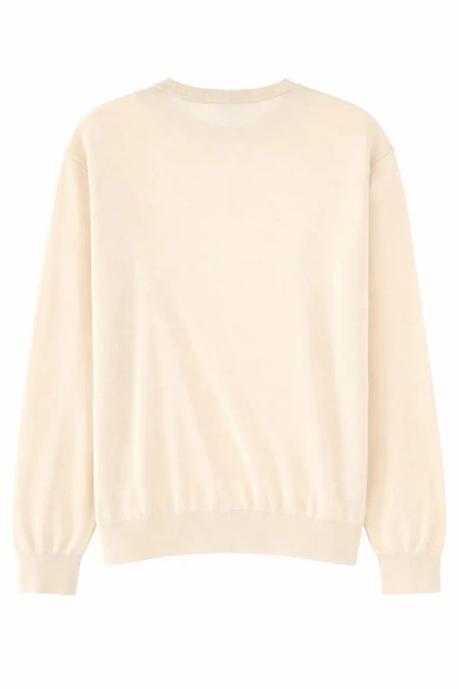 Aspesi women’s cream-colored long-sleeved cotton blend knit sweater with crew neck and ribbed cuffs