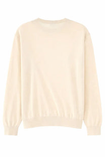 Aspesi women’s cream-colored long-sleeved cotton blend knit sweater with crew neck and ribbed cuffs