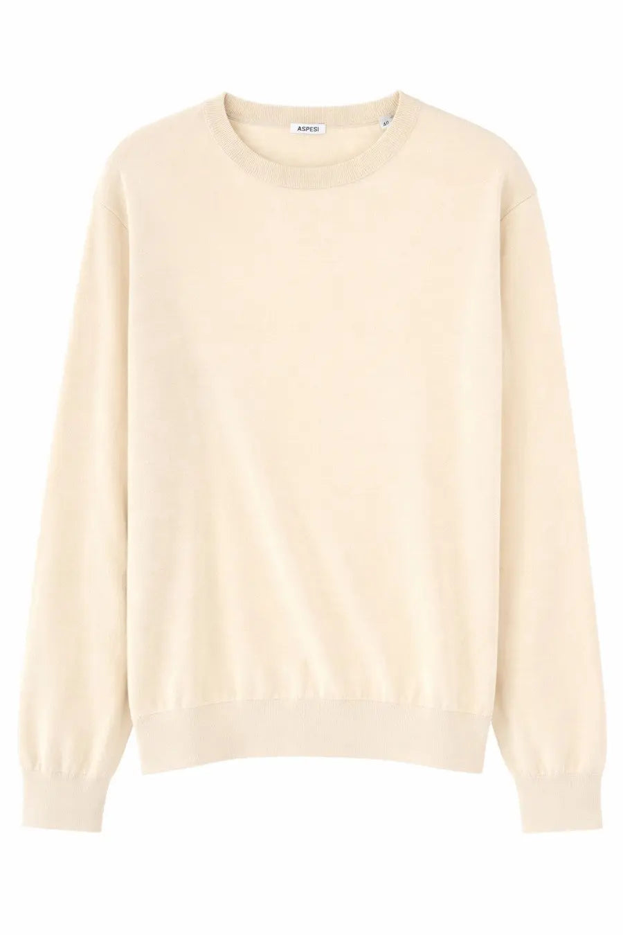 Aspesi women’s cream-colored cotton blend crewneck sweater with soft texture and ribbed cuffs and hem