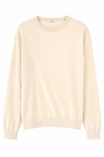 Aspesi women’s cream-colored cotton blend crewneck sweater with soft texture and ribbed cuffs and hem