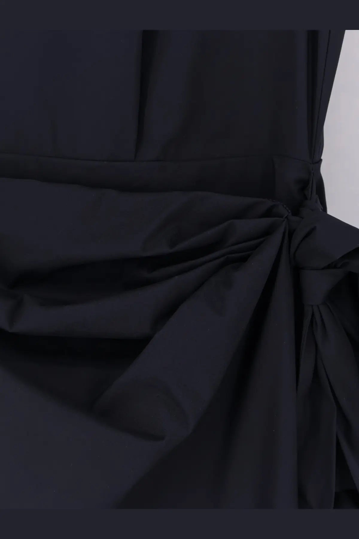 Aspesi women’s long blue cotton blend dress with sleek black fabric and elegant tied waist detail