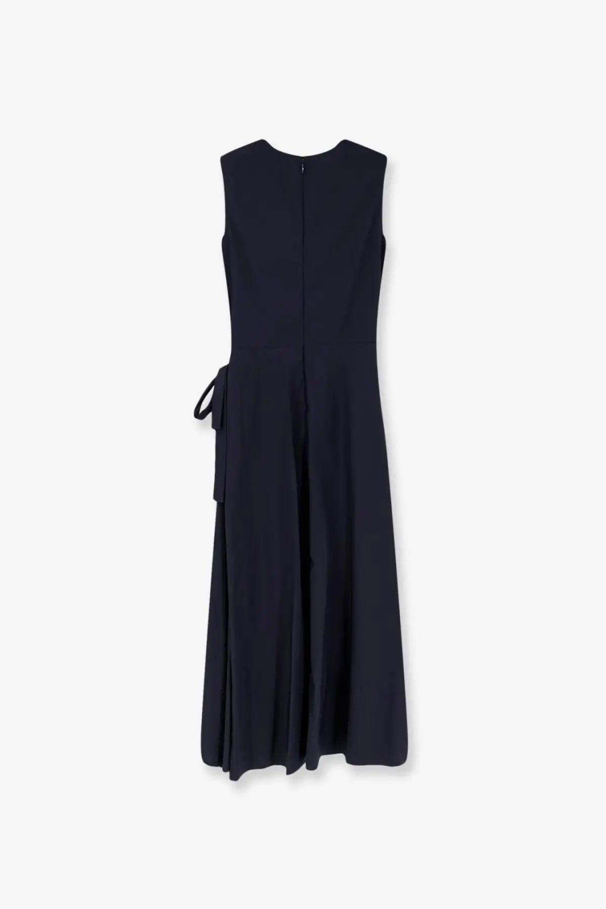 Aspesi women’s blue cotton blend long dress with sleeveless black top, subtle side tie, and pleated skirt