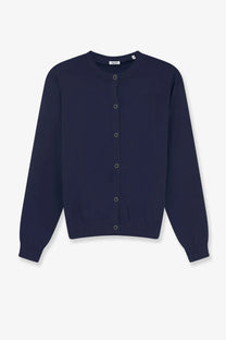 Aspesi women’s navy blue cotton knit cardigan with round neckline and silver buttons