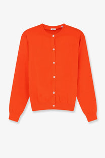 Vibrant orange aspesi women’s cotton cardigan with classic round neckline and button closure