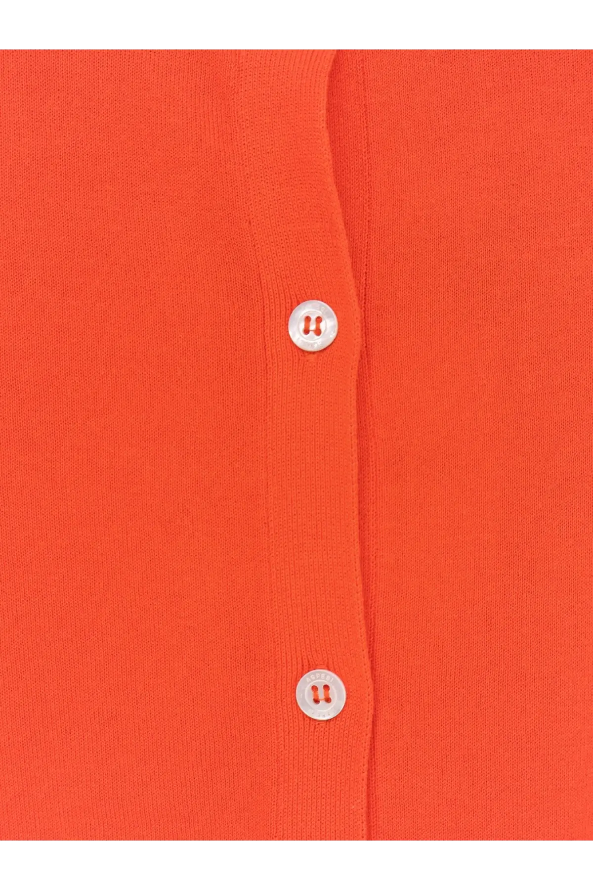 Vibrant orange aspesi women’s cotton cardigan with two white buttons down the front