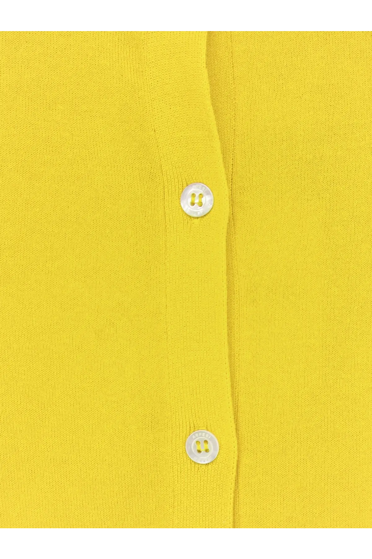 Bright yellow aspesi women’s cotton knit cardigan with two white buttons