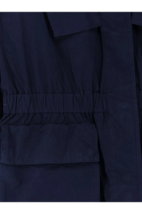 Aspesi women’s dark navy blue cotton trench coat with drawstring waistband and flap pockets