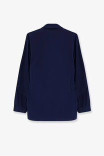 Navy blue Aspesi women’s cotton blazer with long sleeves and subtle side seam details for stylish layering