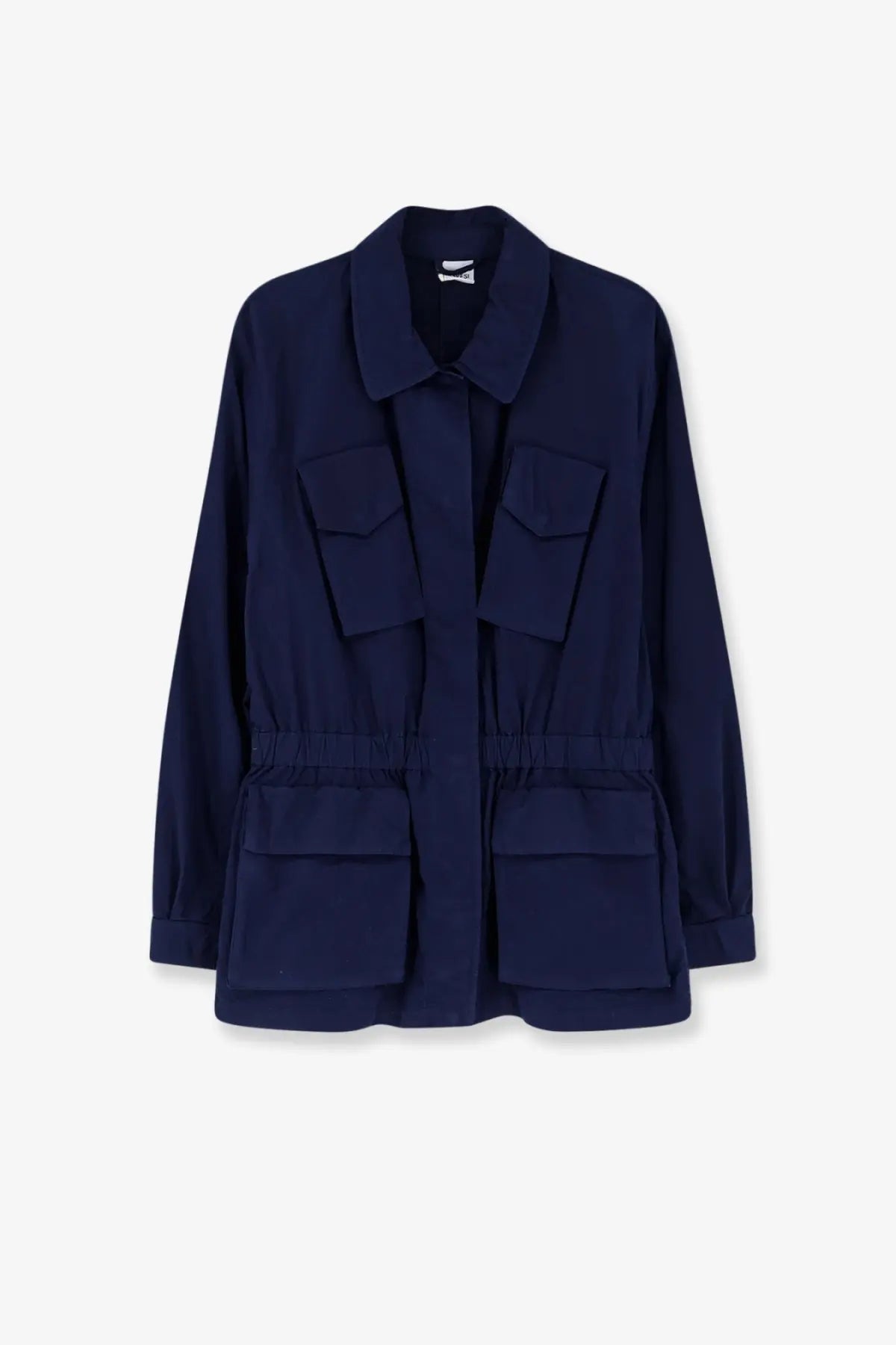 Aspesi women’s navy blue cotton jacket with two chest pockets and two lower patch pockets