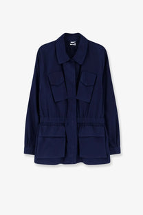Aspesi women’s navy blue cotton jacket with two chest pockets and two lower patch pockets