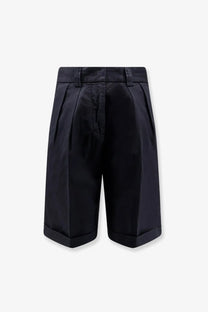 Black pleated shorts with tailored waistband and rolled cuffs made from cotton and linen by aspesi womenswear