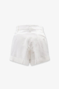 White linen and cotton high waist shorts for women with rolled cuffs by aspesi in white color
