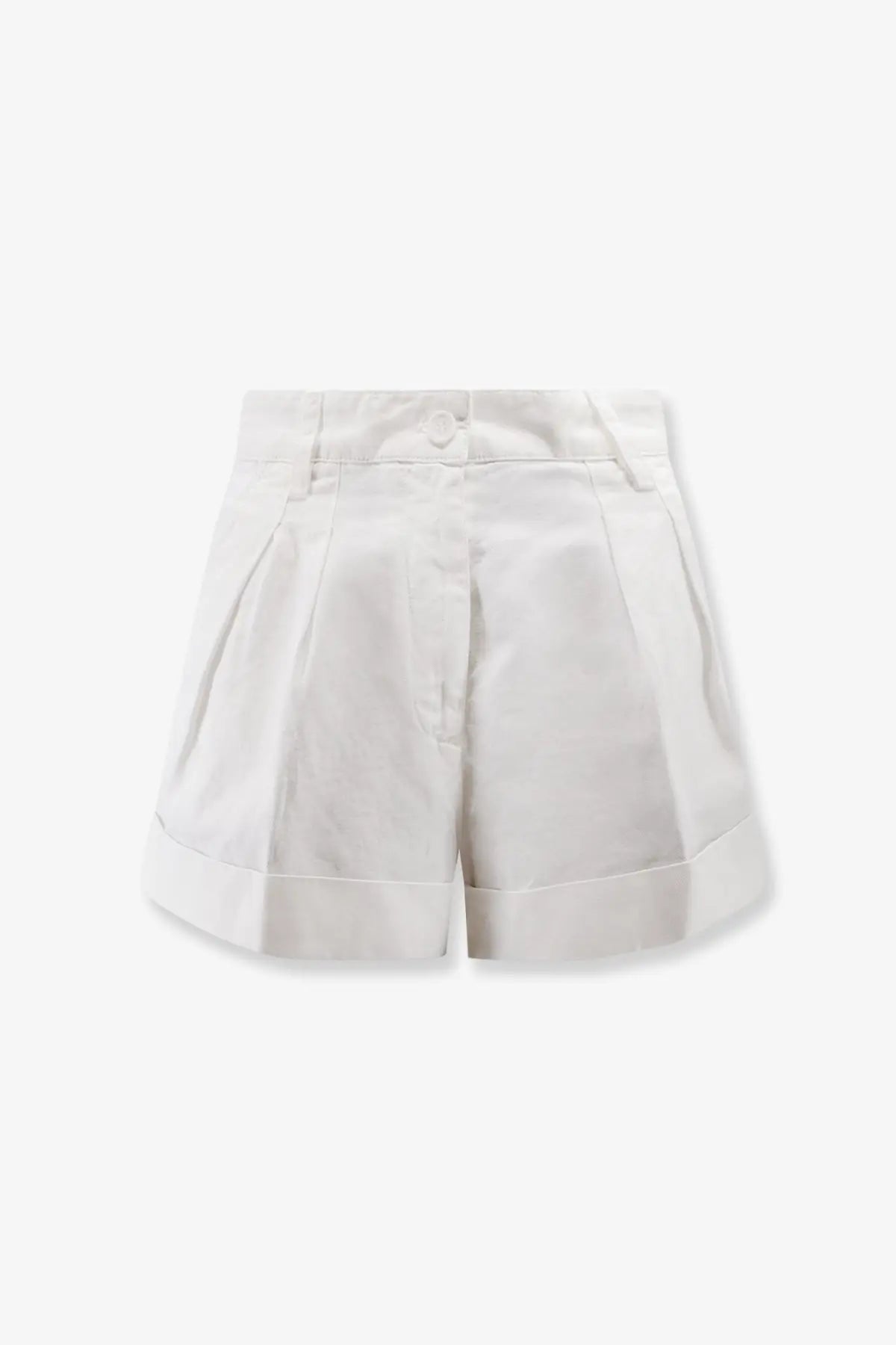 White aspesi women’s cotton and linen pleated shorts with button closure and rolled cuffs