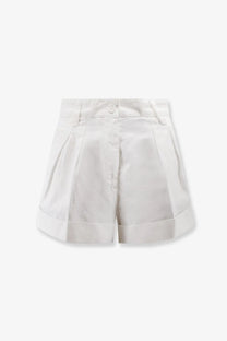 White aspesi women’s cotton and linen pleated shorts with button closure and rolled cuffs