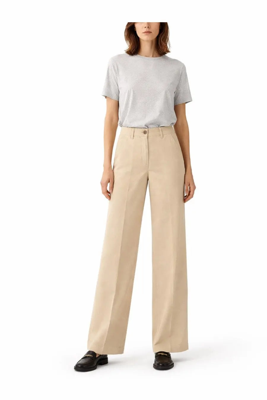 Beige wide-leg tailored cotton and linen pants for women by Aspesi with subtle front pleats and a clean fit