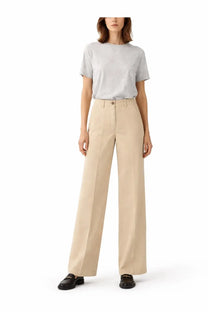 Beige wide-leg tailored cotton and linen pants for women by Aspesi with subtle front pleats and a clean fit